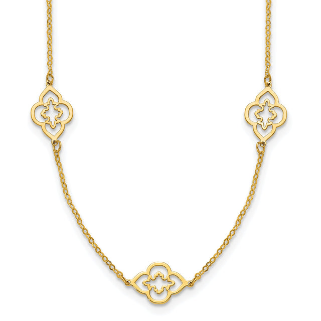 Yellow Gold Polished Floral Station 16 Inch Necklace