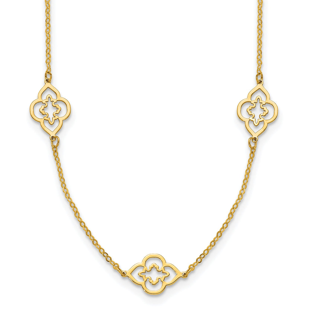 Yellow Gold Polished Floral Station 16 Inch Necklace