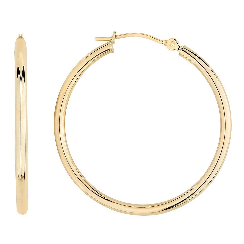 Yellow Gold Polished Hoop Earrings, 30mm