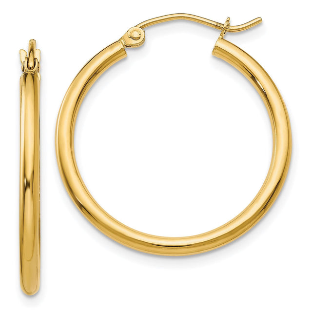 Yellow Gold Polished Lightweight Tube Hoop Earrings | 2mmx25mm