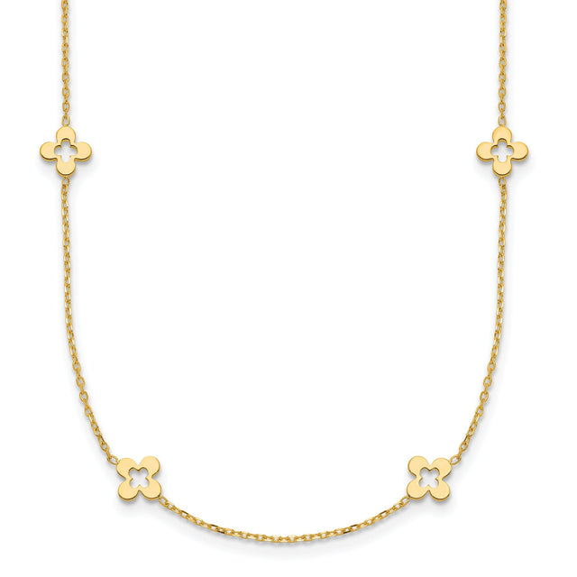 Yellow Gold Polished Open Clover Station 16 Inch Necklace