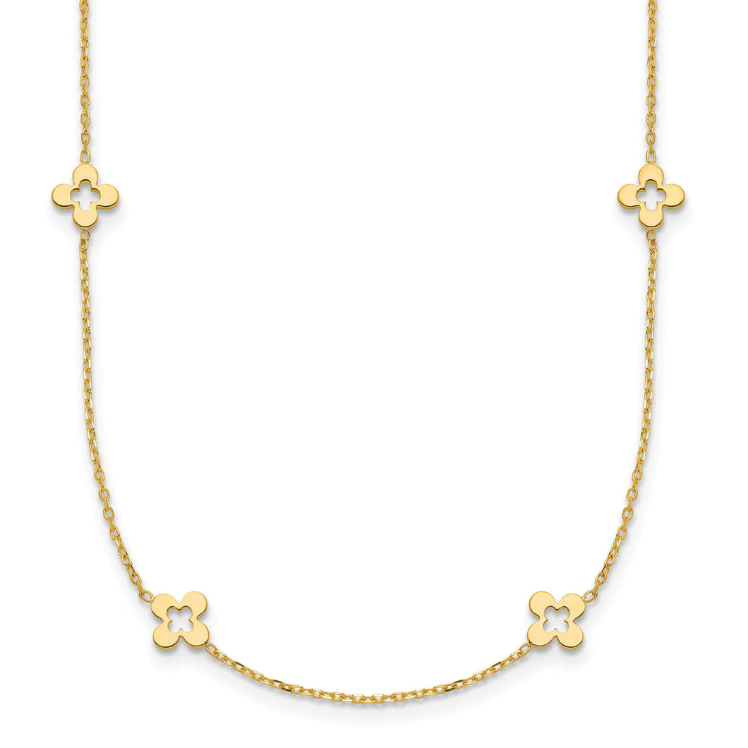 Yellow Gold Polished Open Clover Station 16 Inch Necklace