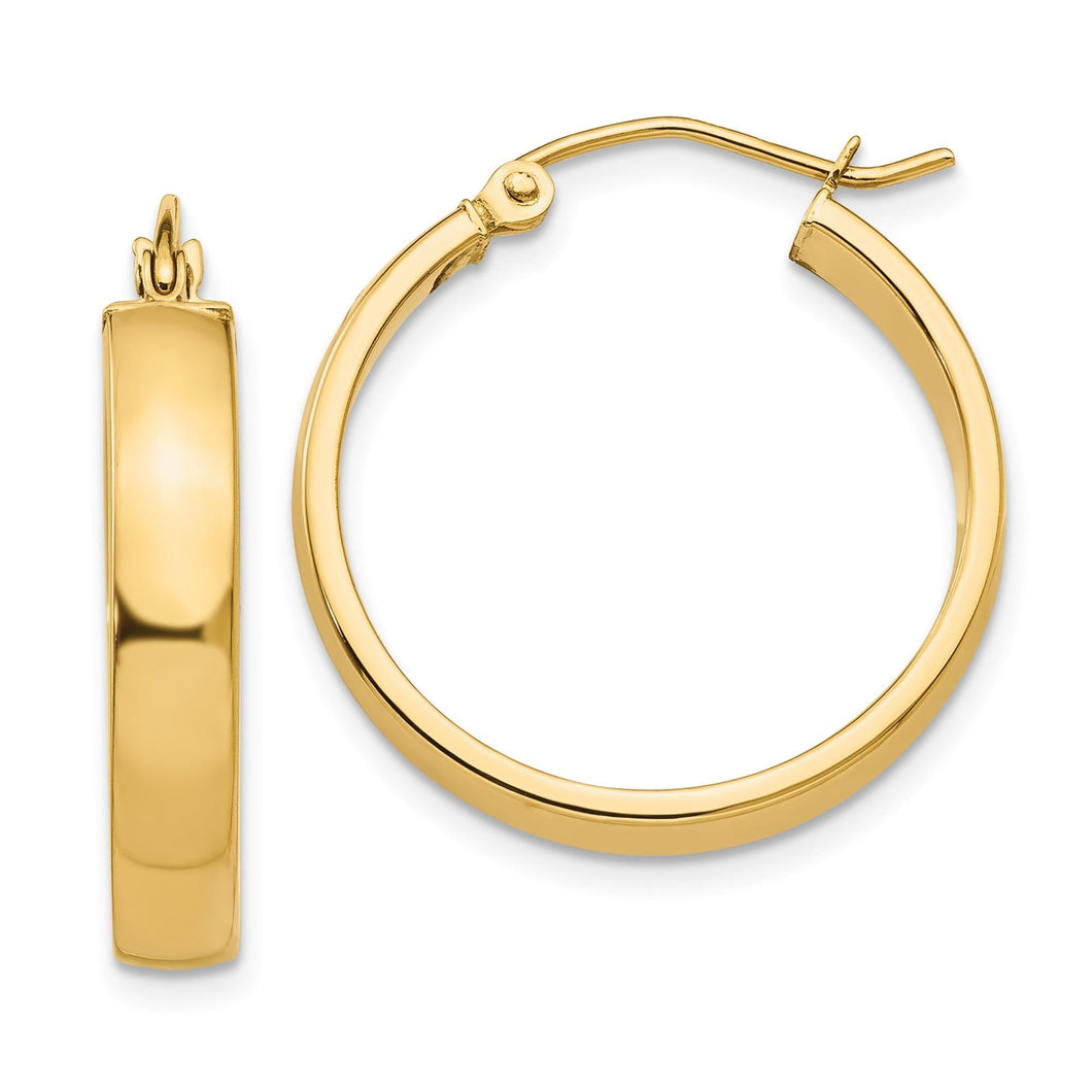 Yellow Gold Polished Tube Hoop Earrings, 25x4mm