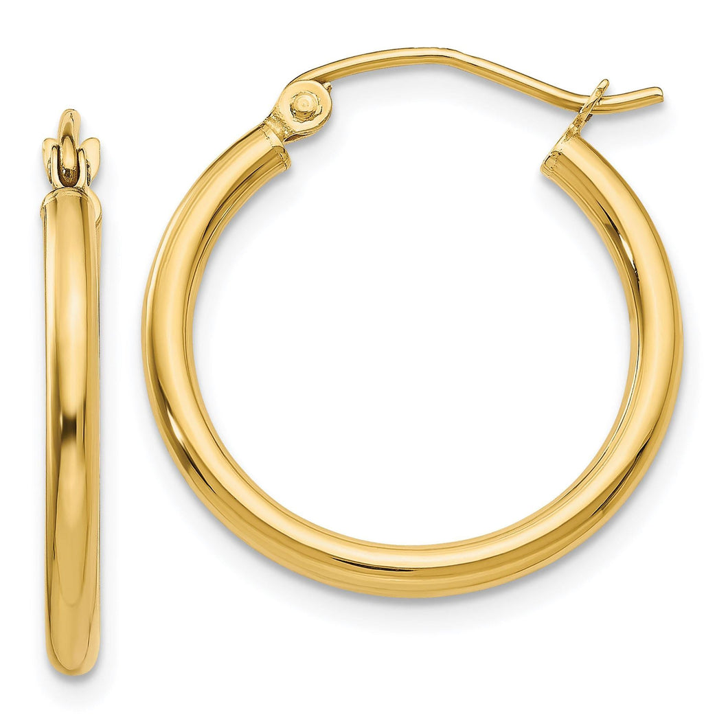 Yellow Gold Polished Tube Hoop Earrings | 2mmx20mm