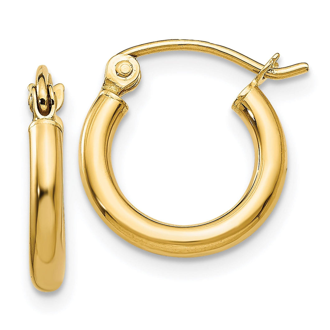 Yellow Gold Polished Tube hoop Earrings | 2mmx12mm