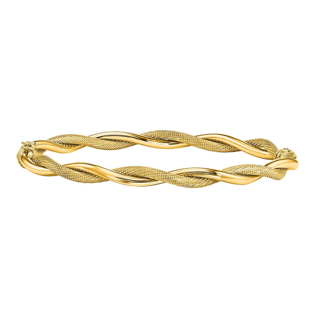 Yellow Gold Polished and Textured Twist Bangle Bracelet | 5mm