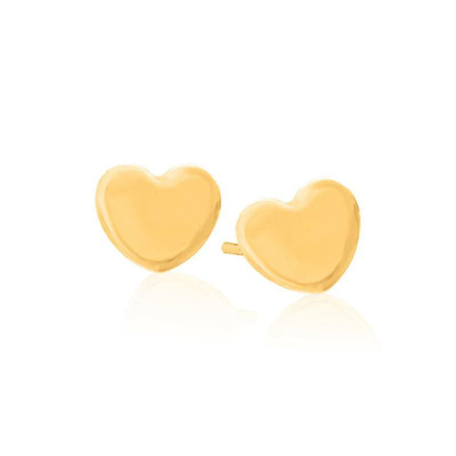 Yellow Gold Puffed Heart Stud Earrings