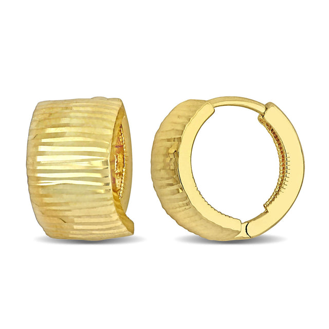 Yellow Gold Ribbed Hoop Earrings | 13.5mm