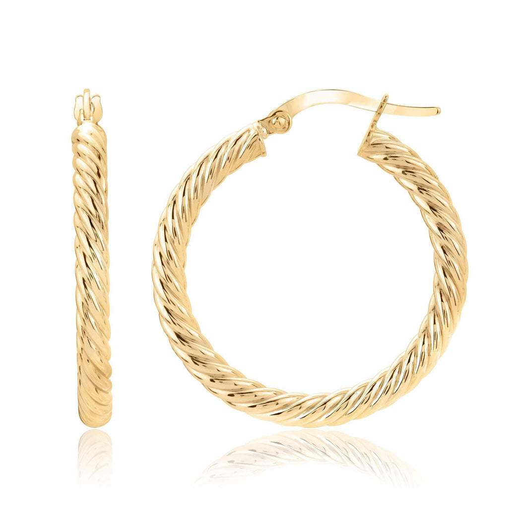 Yellow Gold Rope Twist Hoop Earrings | 26mm