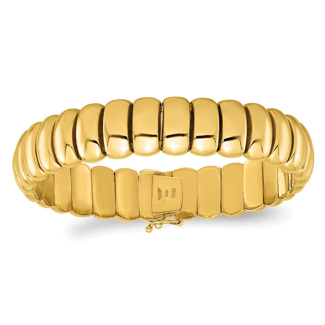 Yellow Gold Semi-Solid Band Link Omega Chain Bracelet | 13.5mm | 7.5 Inches
