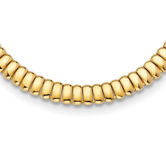 Yellow Gold Semi-Solid Band Link Omega Chain Necklace | 13.5mm | 18 Inches