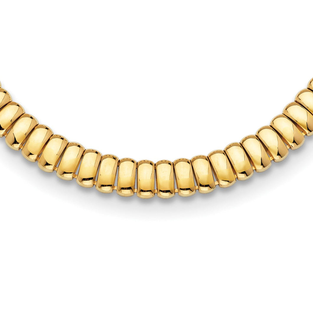 Yellow Gold Semi-Solid Band Link Omega Chain Necklace | 13.5mm | 18 Inches