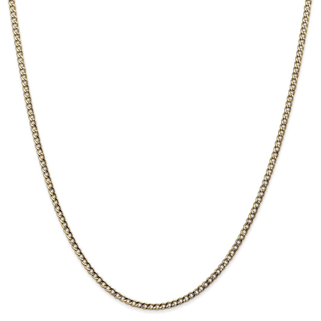 Yellow Gold Semi-Solid Curb Chain Necklace | 2.5mm | 18 Inches