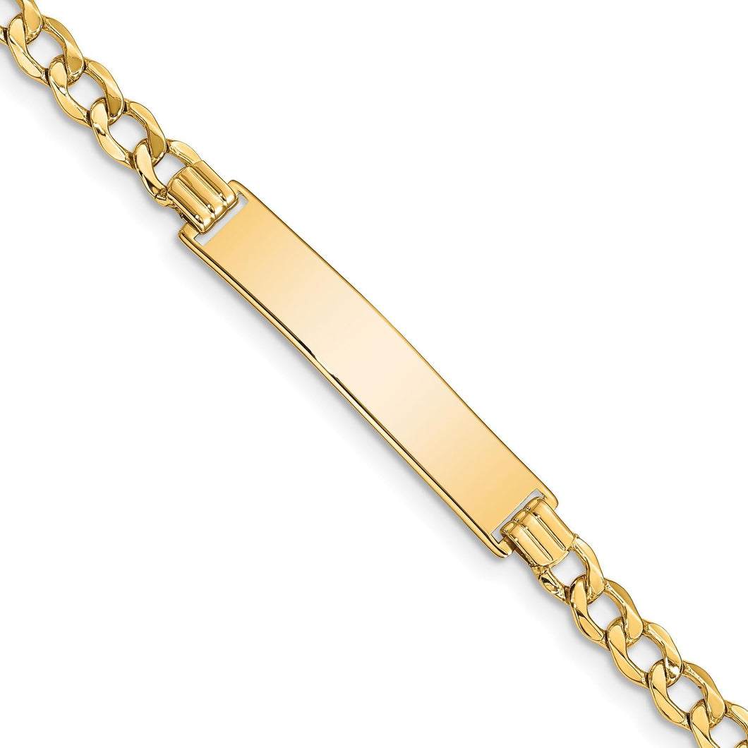 Yellow Gold Semi-Solid Curb Link ID Bracelet | 7 Inches