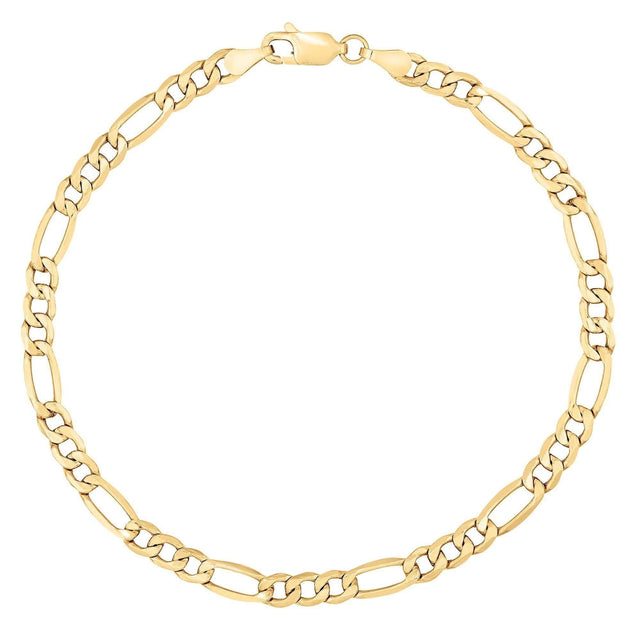 Yellow Gold Semi-Solid Figaro Chain Bracelet | 4.4mm | 7 Inches