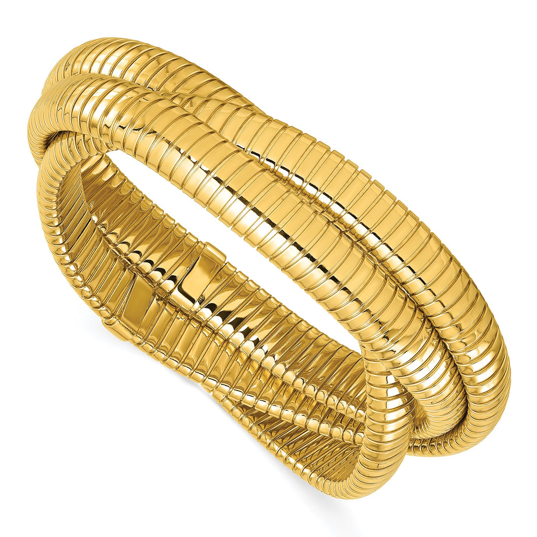 Yellow Gold Semi-Solid Triple Row Intertwined Bangle Bracelet | 8.5mm | 7 Inches