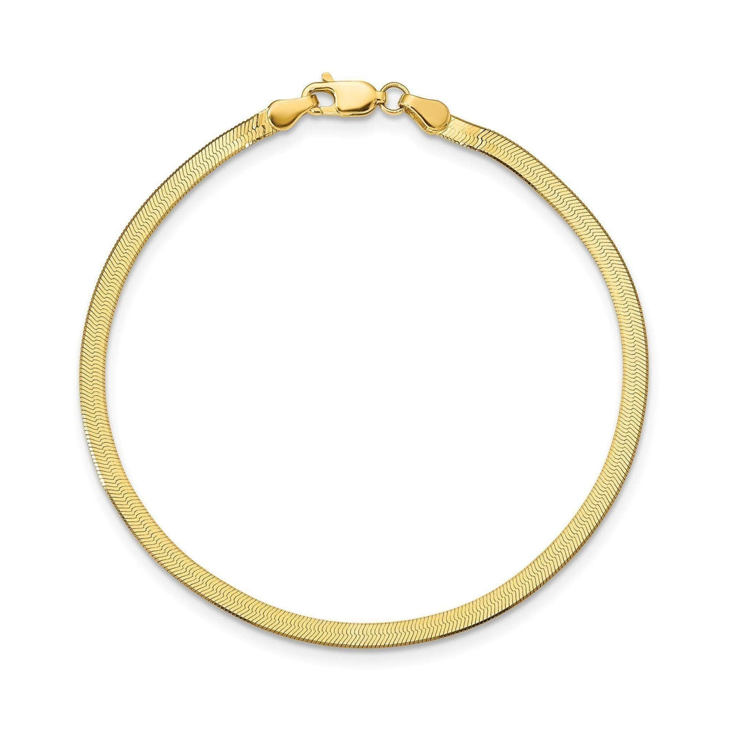 Yellow Gold Silky Herringbone Chain Bracelet 3mm