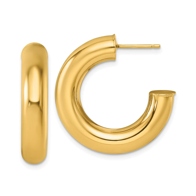 Yellow Gold Small Round Tube Hoop Earrings | 27mm
