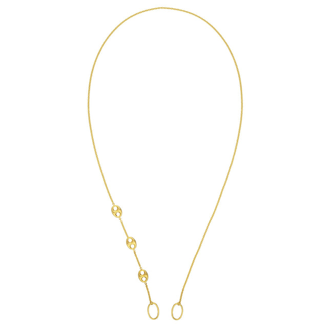 Yellow Gold Solid 3 Puffed Mariner Stations Split Cable Push Lock Chain - 20 Inches