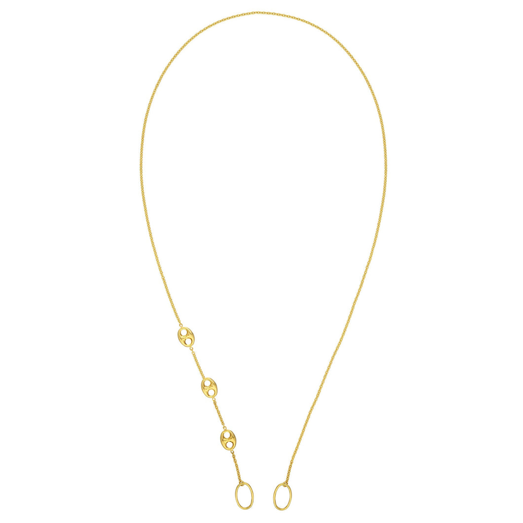 Yellow Gold Solid 3 Puffed Mariner Stations Split Cable Push Lock Chain - 20 Inches