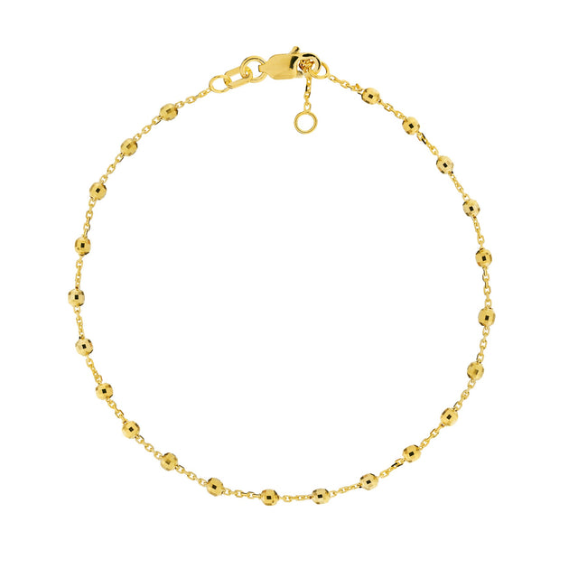 Yellow Gold Solid Diamond-Cut Beaded Station Chain Bracelet | 7.5 Inches