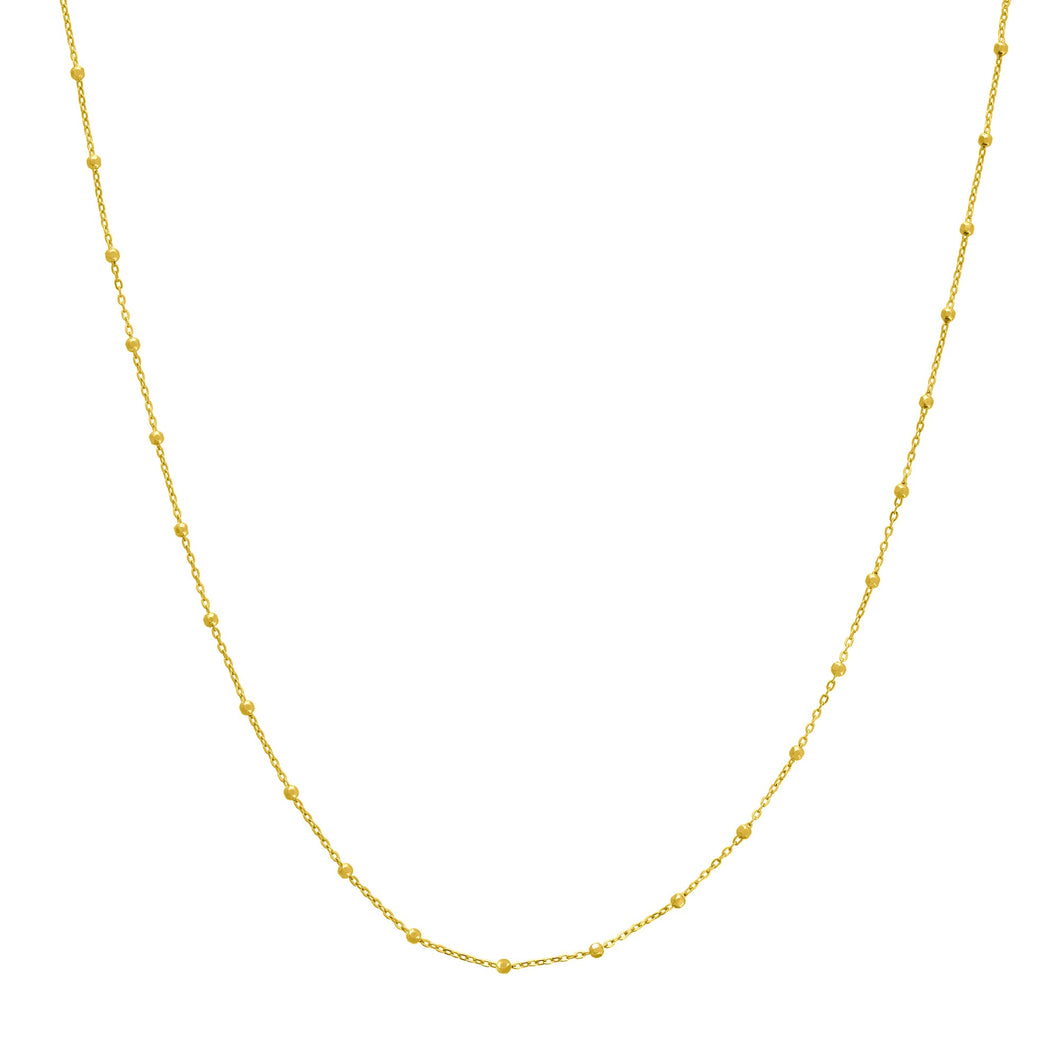 Yellow Gold Solid Diamond-Cut Beads and Cable Chain Necklace | 1.7mm | 18 Inches