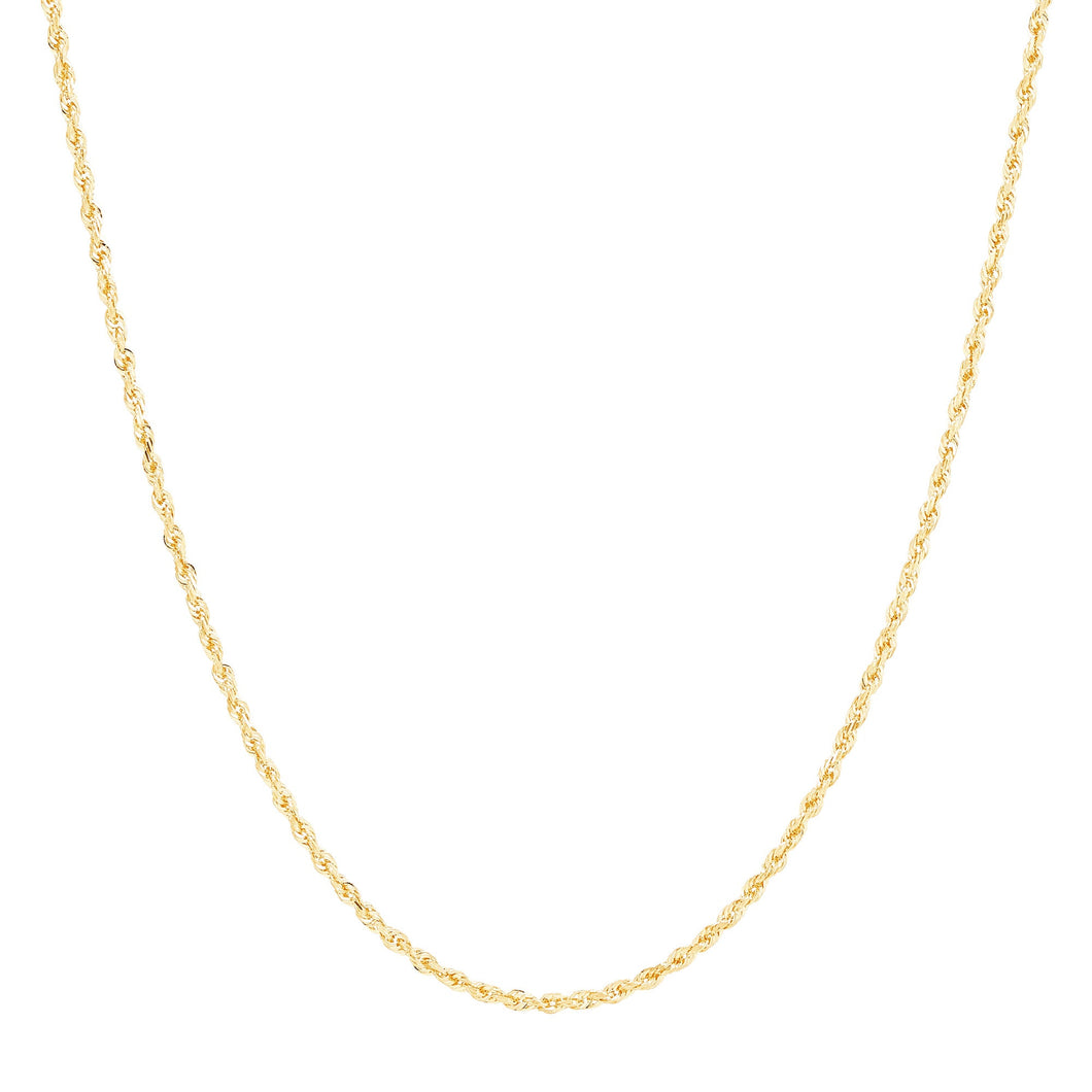 Yellow Gold Solid Diamond-Cut Rope Chain Necklace 1.6mm 18 Inches