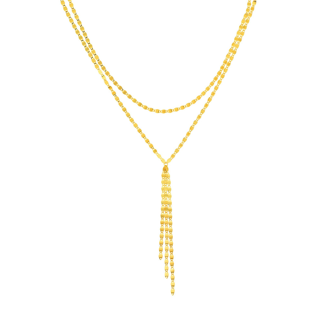 Yellow Gold Solid Double Strand Valentino Adjustable Fringe Necklace 2.7mm - 17 Inches