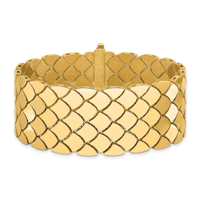 Yellow Gold Solid Reversible Polished and Satin Finish Scalloped Link Bracelet | 24mm | 7.25 Inches
