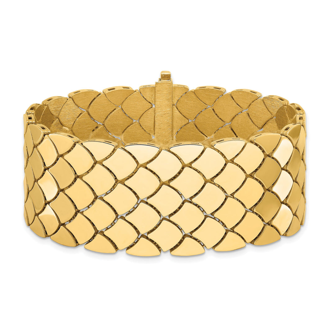 Yellow Gold Solid Reversible Polished and Satin Finish Scalloped Link Bracelet | 24mm | 7.25 Inches