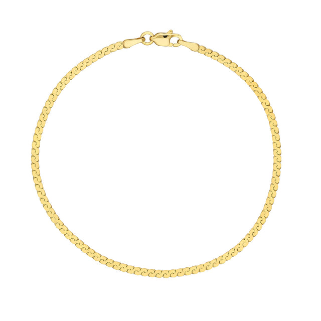 Yellow Gold Solid Serpentine Chain Bracelet | 2mm | 7.5 Inches