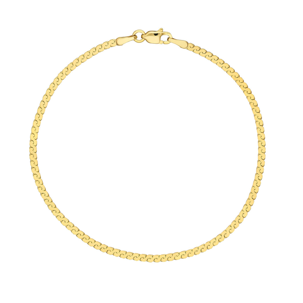 Yellow Gold Solid Serpentine Chain Bracelet | 2mm | 7.5 Inches