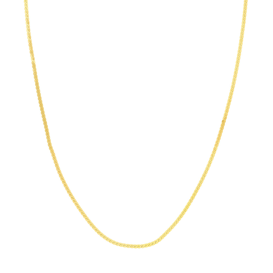 Yellow Gold Solid Serpentine Chain Necklace | 2mm | 16 Inches