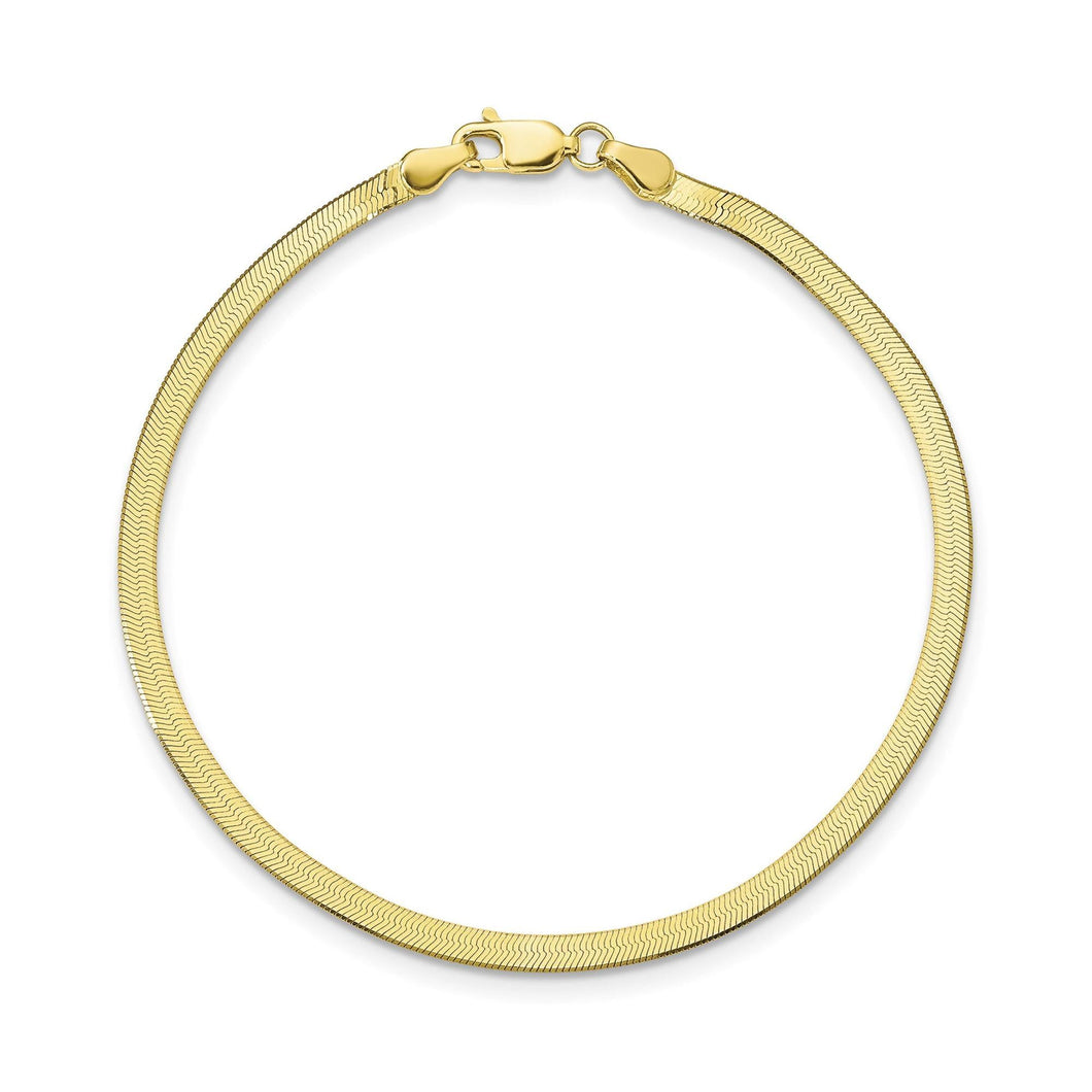 Yellow Gold Solid Silky Herringbone Chain Bracelet 3mm, 7 inches