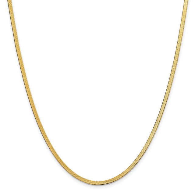 Yellow Gold Solid Silky Herringbone Chain Necklace 2.5mm - 16 Inches