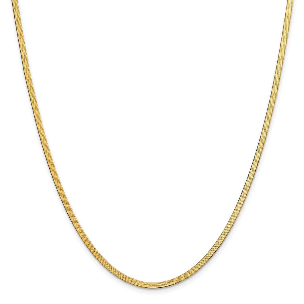 Yellow Gold Solid Silky Herringbone Chain Necklace 2.5mm - 16 Inches