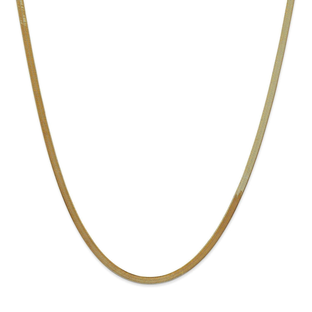 Yellow Gold Solid Silky Herringbone Chain Necklace | 3mm | 18 Inches
