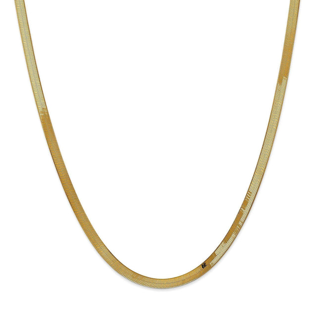 Yellow Gold Solid Silky Herringbone Chain Necklace | 4mm | 18 Inches