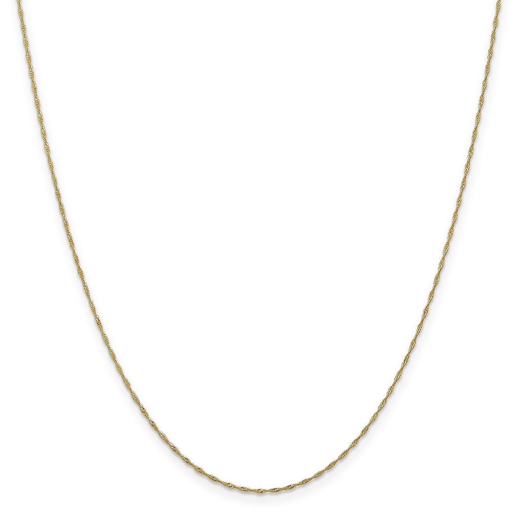 Yellow Gold Solid Singapore Chain Necklace |1mm | 18 Inches