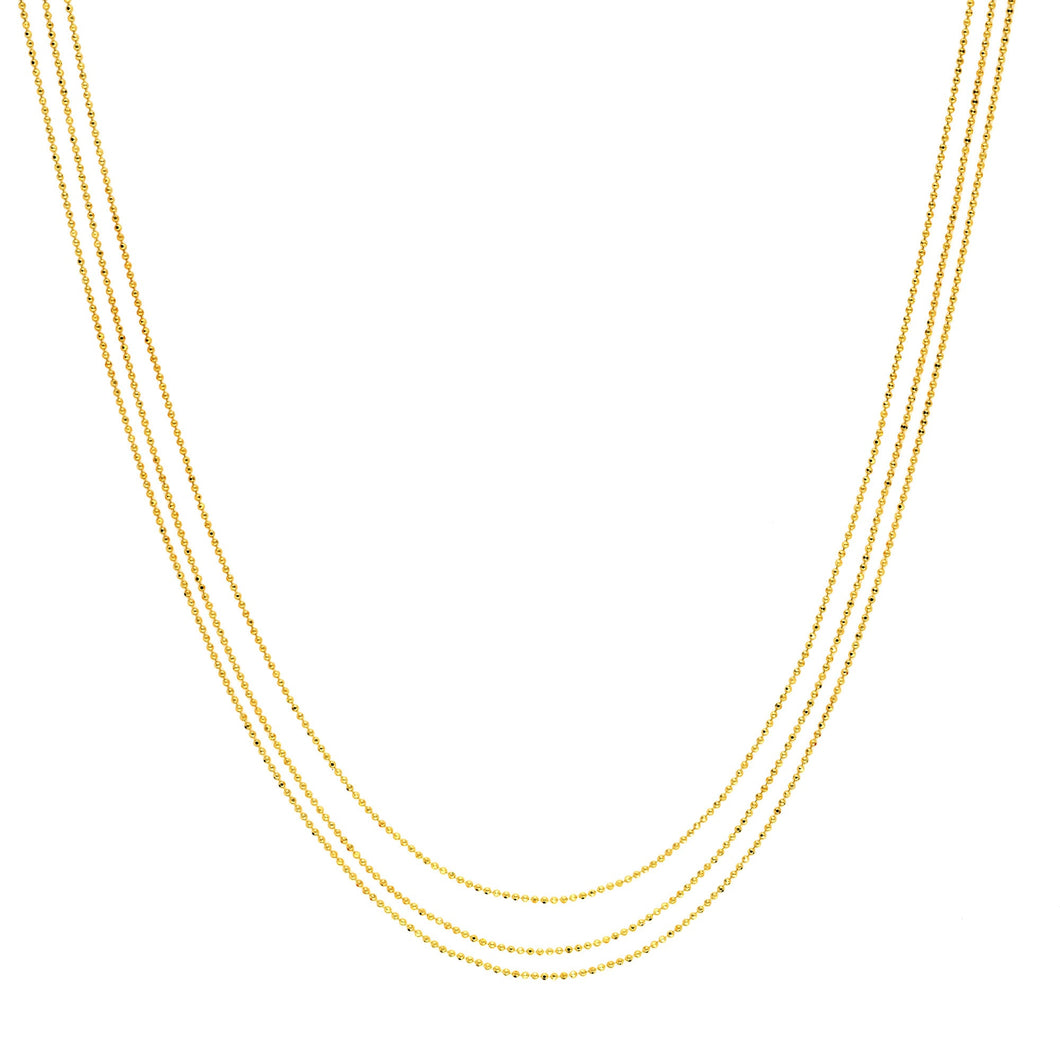 Yellow Gold Solid Triple Stand Bead Chain Necklace