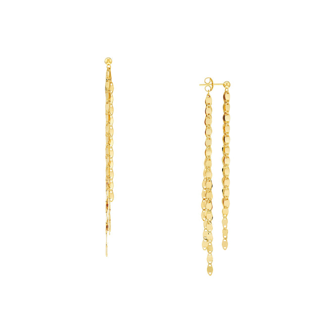 Yellow Gold Solid Valentino Fringe Front to Back Earrings
