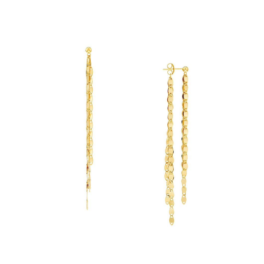 Yellow Gold Solid Valentino Fringe Front to Back Earrings