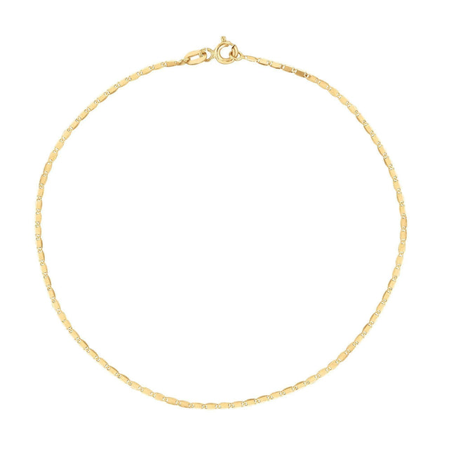 Yellow Gold Solid Valentino Link Chain Anklet | 1.5mm