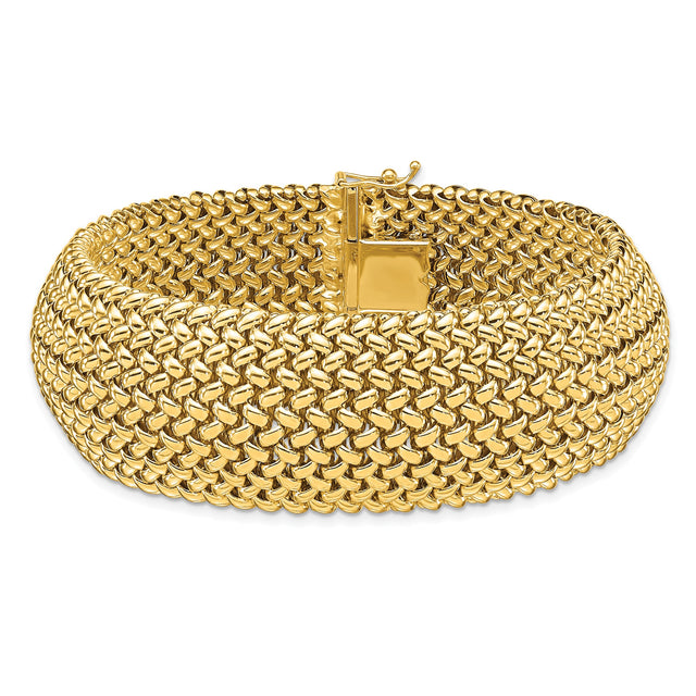 Yellow Gold Solid Woven Mesh Bracelet | 22mm | 7.5 Inches