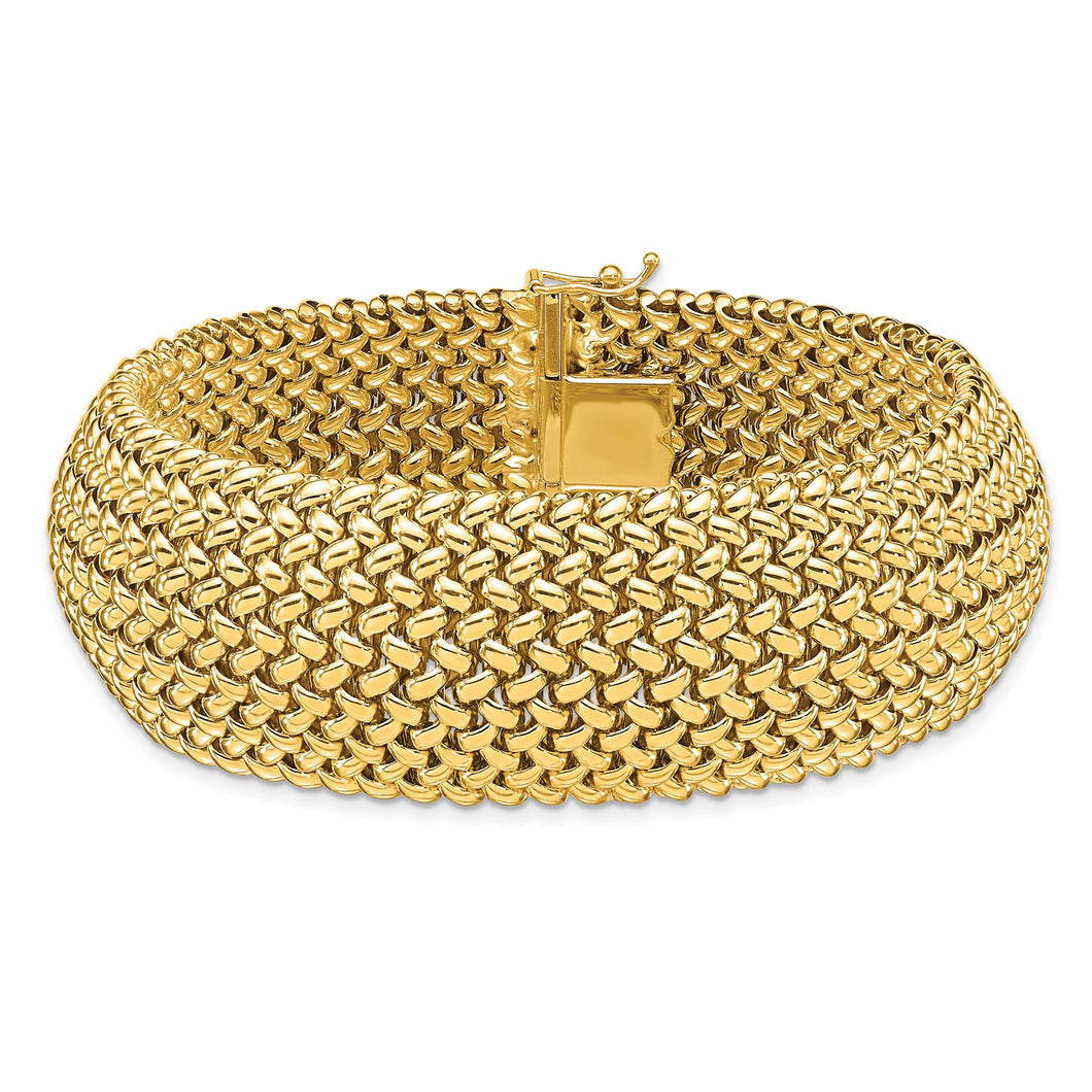 Yellow Gold Solid Woven Mesh Bracelet | 22mm | 7.5 Inches