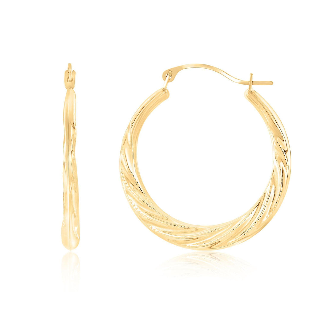 Yellow Gold Swirl Puffed Hoop Earrings