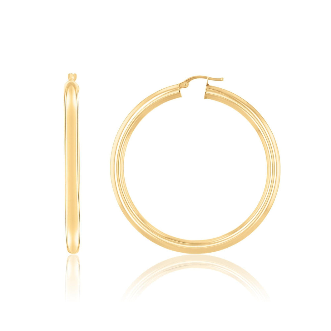 Yellow Gold Tube Hoop Earrings, 40mm