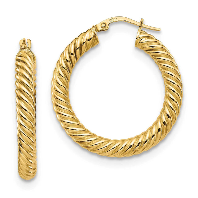 Yellow Gold Twisted Hoop Earrings |4x30mm