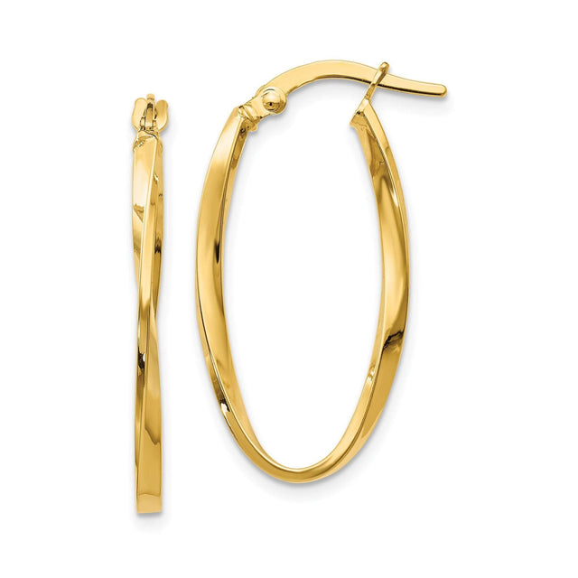 Yellow Gold Twisted Oval Hoop Earrings | 2x30mm