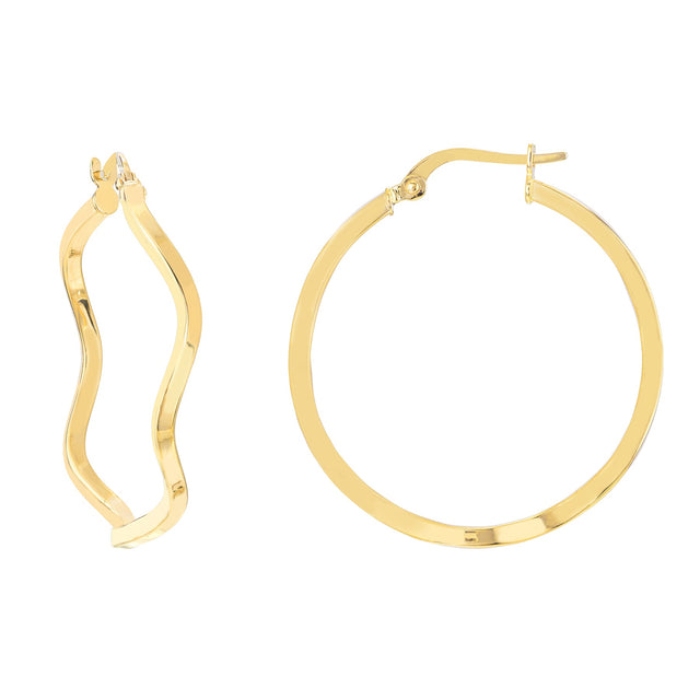 Yellow Gold Wavy Hoop Earrings